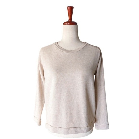 COS Tops - COS Women Heathered Oatmeal Silk Back Cotton Modal Knit Top Size Small